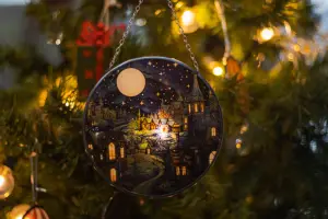 3D-Muster gemalt Kunststoff platte Dekor für Zuhause Geschenk Weihnachten Sun catcher Fenster behänge---Schloss in der dunklen Nacht