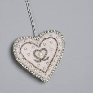 Ornement en argent artisanal en forme de cœur avec ornement Zari |   Cœur en fil métallique à suspendre pour Noël, décoration murale et cadeau - Product Image 3