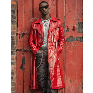 Manteau long en cuir blanc Vêtements d'extérieur d'hiver pour hommes Vêtements de mode Trench long en cuir pour hommes - Product Image 5