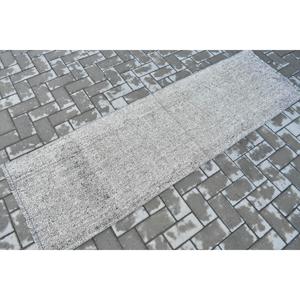 พรมวินเทจ, พรมตุรกีขนาด 2.1x6.7 ฟุต, พรมขนสัตว์ลายอิคัตสีเทาขาว - Product Image 2