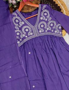 New Trendy <strong>Latest</strong> Traditional Indian Sexy Cotton Embroidery <strong>Kurti</strong> With Pant &amp; Malmal Cotton <strong>Dupatta</strong> Ladies Kurta Sets - Product Image 5