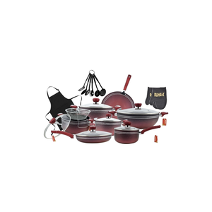 Ensemble de casseroles antiadhésives de 23 pièces au design moderne, compatibles four, avec couvercles en verre, en acier inoxydable coloré effet granit, lavage à la main uniquement - Product Image 2