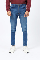 Jeans de Mezclilla para Hombre, Corte Slim Fit, Cintura Media, Pierna Recta, Color Azul Sólido, Casuales, para Primavera