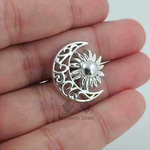 925 Sterling Silver Sun <b>Moon</b> <b>Ring</b> Handmade Boho Celestial Jewelry 18K Plating Inlaid Crescent <b>Moon</b> <b>Ring</b> Perfect Gift for Her - Product Image 4
