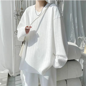 Spring Autumn Men's Loose T-Shirts Solid Color <b>Long</b> Sleeve V-Neck Casual <b>Tshirt</b> Men Fashion Streetwear Tees Tops - Product Image 6