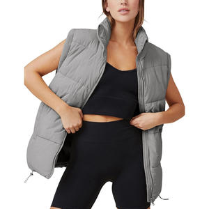 Gilet d'hiver unisexe épais et uni avec fermeture éclair, logo personnalisé, doublure en lin réversible, sans manches, long, avec capuche - Product Image 6