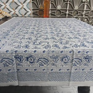 Indian Handcrafted Floral Cotton <b>Table</b> <b>Cover</b> with Block Print Design - Product Image 1
