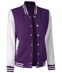 Logo Brodé Personnalisé Conception Violet Couleur Laine Corps & Cuir Manches Sportswear Baseball Letterman Varsity Vestes - Product Image 2