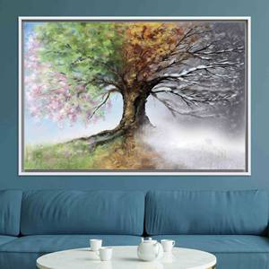 Impression sur toile Arbre des quatre saisons : Décoration murale moderne, toile encadrée blanche - Product Image 1