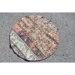 Classique Beige Violet 3.4X3.4 pieds Laine Turc Tapis Patchwork Conception pour Entrée Salon Chambre Latex Couloir Rectangulaire - Product Image 2