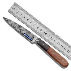 Couteau de chasse OEM fait main personnalisable lame en acier damas HRC 58-62 DD-DAM-295 laser en cuir gaufré bois de noyer wengé - Product Image 4