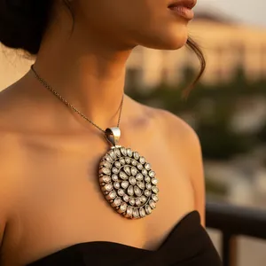Pendentif breloque en argent 925 avec cristal, style bohème, forme de fleur, taille poire, serti clos, pour femme, usage quotidien - Product Image 2