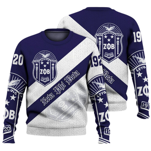 ZPhiB Knit <b>Sweater</b> 1920 Zeta Phi Beta Sorority Greek Life Blue White Chenille Letters Divine Nine Premium <b>Sweater</b> Top - Product Image 3