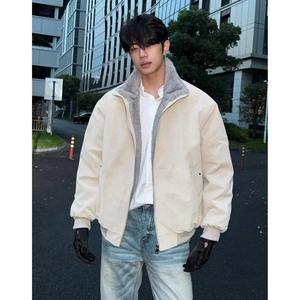 เสื้อแจ็คเก็ตหนังกลับบุขนเชอร์ปาแบบอเมริกันสำหรับผู้ชาย สวมใส่ในฤดูหนาว คอตั้ง ทรงหลวม ปิดด้วยซิป ขายส่ง - Product Image 2