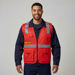 Chalecos de Seguridad Reflectantes Fluorescentes Rojos de Alta Visibilidad con Luz LED Intermitente, Malla Impermeable, ANSI Clase 2, EN ISO 20471, Logotipo Personalizado OEM - Product Image 4