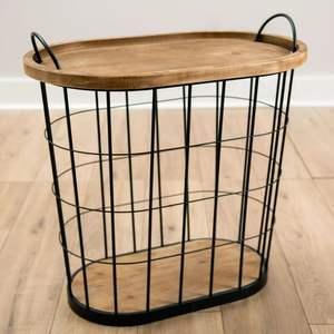 Cesta de mimbre de metal usada para mesa grande con parte superior de madera también se puede utilizar como mesa Cesta de mesa más vendida - Product Image 4