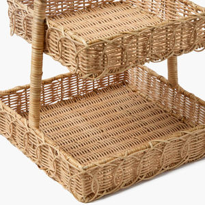 Cesta de mimbre artesanal para pan y pasteles Bandeja de servicio de mimbre rústica de 2 niveles para decoración de cocina - Product Image 6