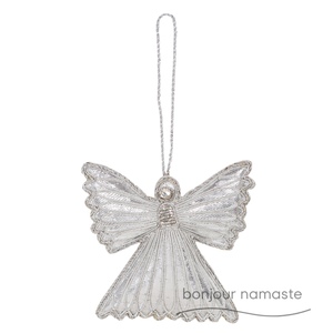 Ornamento fatto a mano con angelo d'argento | Decorazione natalizia con perline ornamento per le vacanze spirituali Bonjour artigianale sostenibile - Product Image 2