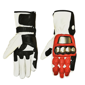 Leather Full Finger <b>Gloves</b> With <b>Red</b> Palm And Metal Knuckle Protection For Cycling Men Summer Breathable Adjustable Wrist Strap - Product Image 4
