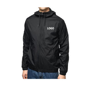 Custom Waterproof and Windproof Outdoor Jackets Running Black Hooded Windbreaker Jacket for Men - Product Image 1