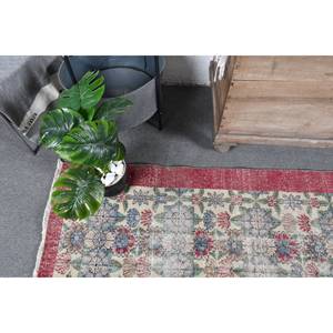 Alfombra turca Vintage, color rojo, Beige, 3,9x7,2 pies, área grande, diseño de retales de lana para pasillo, dormitorio, forma Rectangular, respaldo de látex - Product Image 5