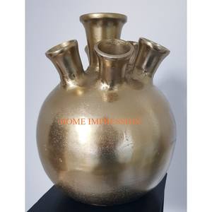 Lot de 2 vases à fleurs de différentes tailles en laiton pur poli doré pour décoration de maison de meilleure qualité - Product Image 2