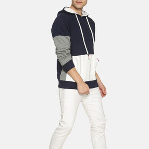 Sweat à capuche sportif et décontracté en coton mélangé Basics Sweat à capuche unisexe bicolore à couleur bloquée - Product Image 2