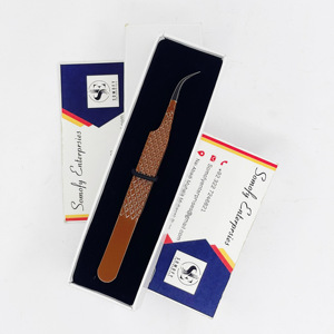 Pinzas para pestañas de acero inoxidable con revestimiento de Color en polvo marrón, agarre de diamante, extensión curvada, pestañas, Etiqueta Privada, punta de fibra, volumen - Product Image 3