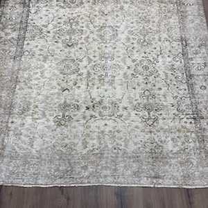 พรมวินเทจ, พรมตุรกีขนาด 5.7x9.6 ฟุต, พรมขนสัตว์ลายดอกไม้สีเทา - Product Image 2