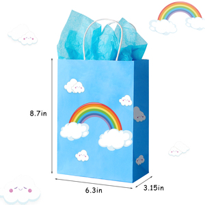 Bolsas de Regalo de Papel Kraft Clásicas Coloridas con Diseño de Arcoíris, Impresión Digital, Laminación Brillante, Asas de Cuerda de Algodón, Diseño de Nubes, Personalizables - Product Image 3