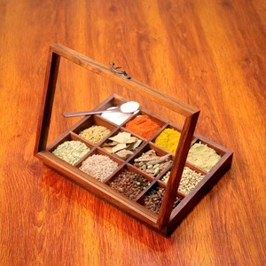 Caja de Especias de Madera de Primera Calidad con Compartimentos para Almacenamiento en la Cocina, Organizador de Masala Multiusos, Artesanía Hecha a Mano, Apto para Lavavajillas - Product Image 4