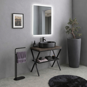 Mobile bagno da terra Koricini Manchester 60 cm con supporto in metallo, piano in rovere fossile e specchio LED - Product Image 2