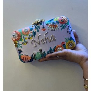 Handmade Embroidered Beaded Floral Pattern Clutch with Silk Lining Hasp Closure <b>Small</b> Capacity Women's Evening <b>Purse</b> 7 Inch - Product Image 1