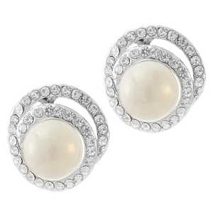 Kriaa Trendy Religious Party <b>Stud</b> Earrings White Pearl Austrian & Zircon with <b>Silver</b> & Rhodium Plating 1307131 - Product Image 1