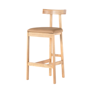 Tabouret de bar minimaliste en teck massif durable avec siège rembourré pour bar et comptoir modernes à domicile - Product Image 2