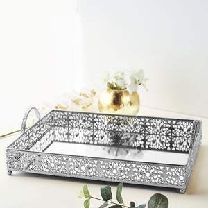 Functional Metal And <b>Mirror</b> <b>Tray</b> Black Color Combines Decorative Beauty With Practical Serving Support - Product Image 5