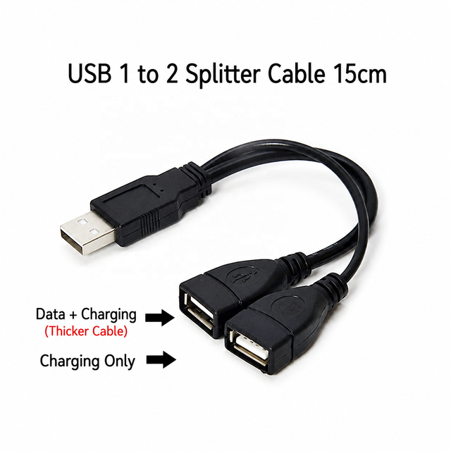 USB 2.0 Splitter Y Cable 1 Male to 2 Female Extension Cord Power Adapter Converter for PC Car Data Transmission Charging