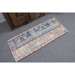 Alfombra Vintage, Alfombra Pequeña de 1.7x3.7 pies, Alfombra de Lana Azul y Roja - Product Image 2