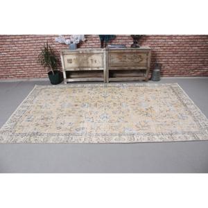 Tapis vintage, grand tapis turc de 5,1 x 8,7 pieds, tapis en laine unie beige et bleu - Product Image 3