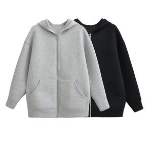 2 Colorway Zipper Fly Front Pockets Manga larga Casual Moda Sudadera con capucha para mujer - Product Image 1