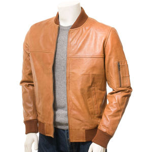 Veste en cuir marron pour hommes de qualité supérieure-Vestes en cuir d'agneau véritable pour hommes - Product Image 1