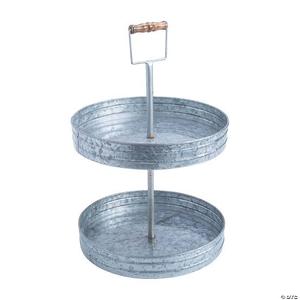 ที่วางถาดโลหะชุบสังกะสี2ชั้นแบบเรียบง่ายสำหรับบ้านไร่คัพเค้กขนมหวานที่จัดแสดงสำหรับห้องครัวเคาน์เตอร์ของตกแต่งงานปาร์ตี้ - Product Image 3