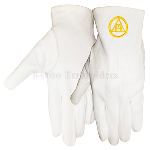 GUANTES MASONIC REGALIA DE ALGODÓN BLANCO CON BORDADO DE ORO - Product Image 4