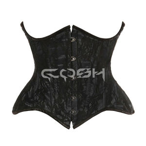 Satin noir sur mesure de qualité supérieure avec surposition de dentelle florale et armatures en acier - Product Image 1