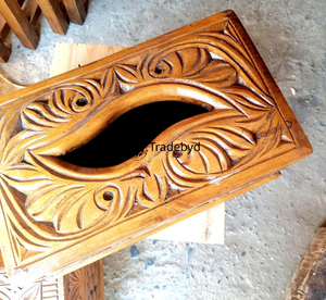 Solid Wood Carved <b>Floral</b> Pattern Engraved Premium Tissue <b>Box</b> Holder for Hotels Restaurants Homes Tradebyd - Product Image 5