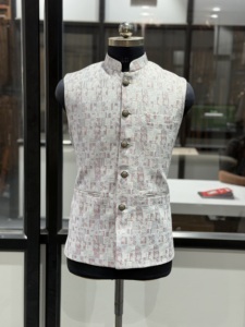 Gilet pour homme de style chinois à col mandarin, imprimé patchwork, simple boutonnage, vêtement d'extérieur, longueur standard, printemps - Product Image 1