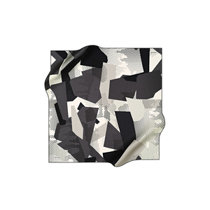 Luxury Long Satin Silk Scarf with Black and White Geometric Digital Print - Product Image 1
