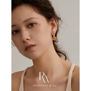 Orecchini pendenti a U placcati oro con gemma naturale rosa e pietra marrone, in ottone anallergico, con cerchio giallo e pietra marrone - Product Image 4