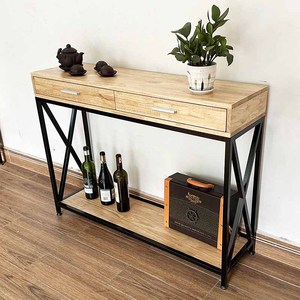 XAPO CST048 <b>Console</b> <b>Table</b> Rustic Industrial Design with Iron Frame and Mirrored Wood Top <b>for</b> <b>Entry</b> Villa or Hotel - Product Image 6