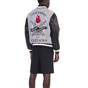 Custom <b>Men's</b> Letterman <b>Real</b> Varsity Jacket Stand Collar Winter <b>Black</b> Grey Custom Color Embroidery Logos Light Fabric - Product Image 2